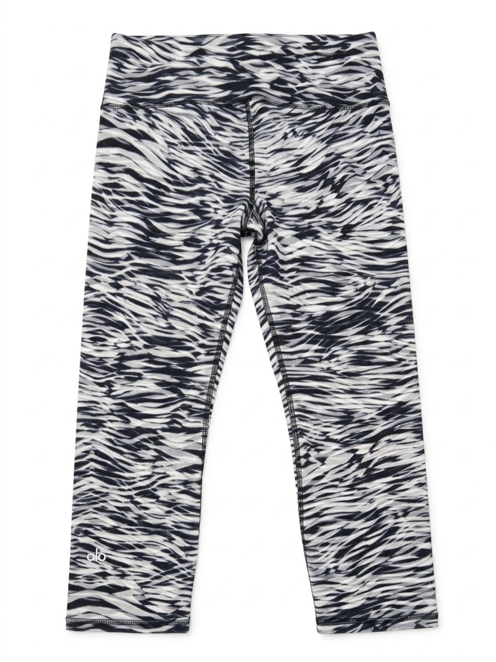 Alo Yoga Capri Leggings Medium Black White Abstract Wave Print Yoga Workout 19”